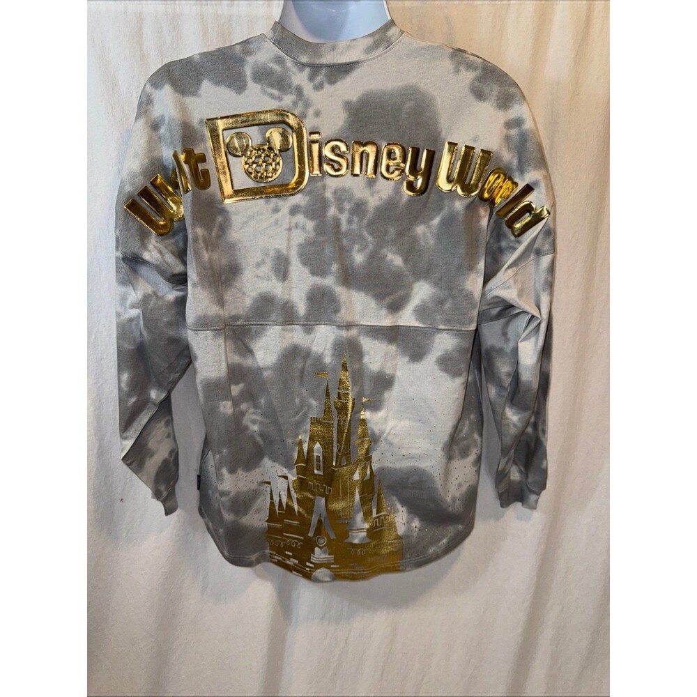 Disney World Parks Spirit Jersey Gray Tie Dye Gold Cinderella Castle Adult M